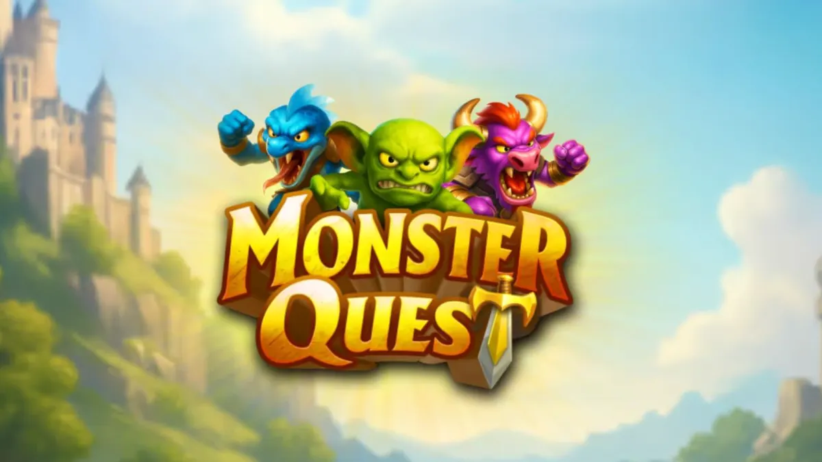 Cavaleiro enfrentando um monstro em um cenário de castelo medieval no slot Monster Quest